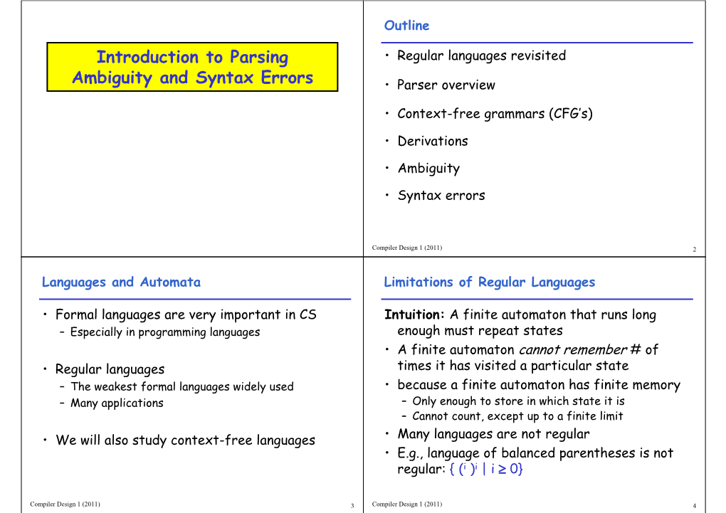 Introduction to Parsing Ambiguity and Syntax Errors