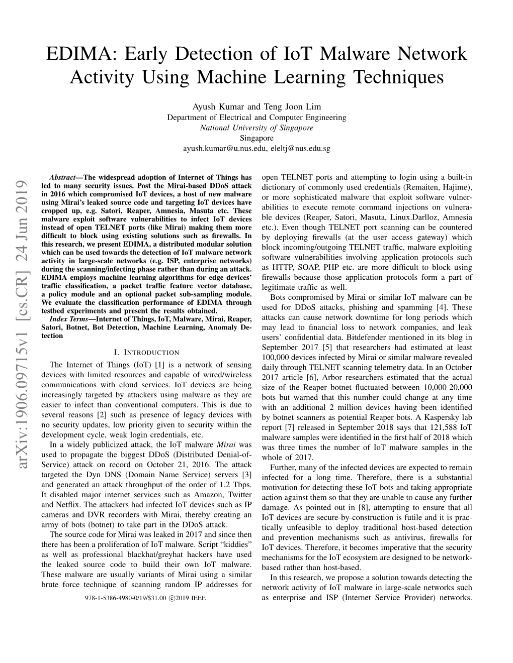 Early Detection of Iot Malware Network Activity Using Machine Learning Techniques