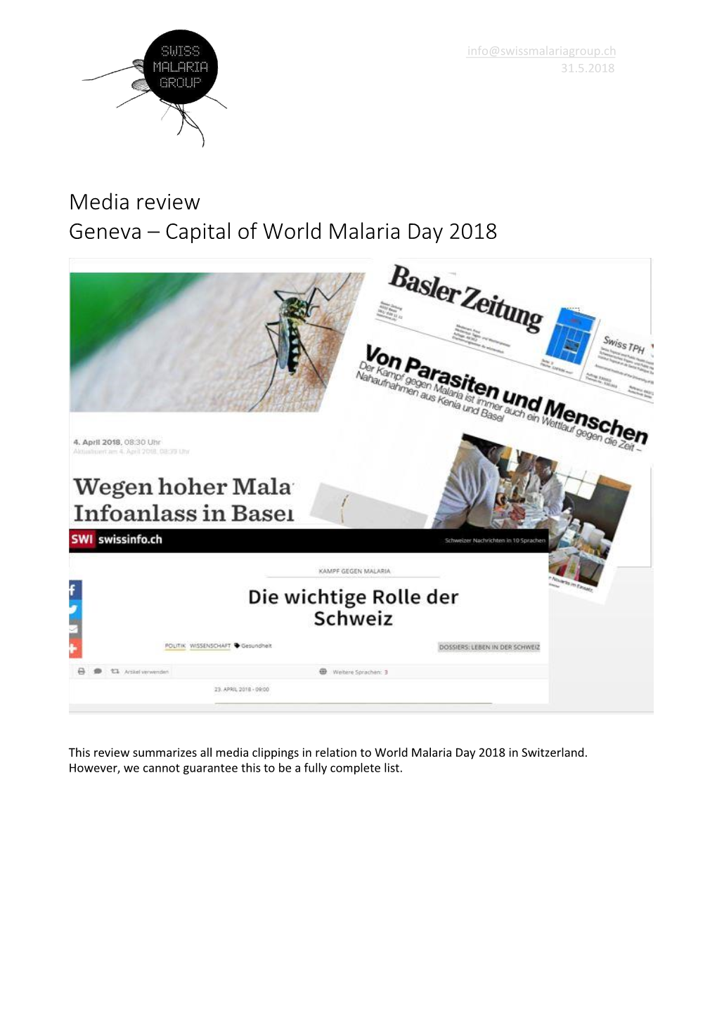 Media Review Geneva – Capital of World Malaria Day 2018