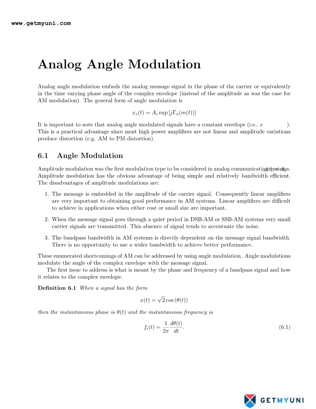 Analog Angle Modulation