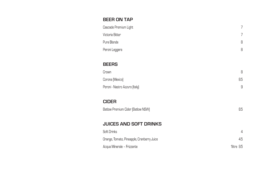 Beer on Tap Beers Cider Juices and Soft Drinks