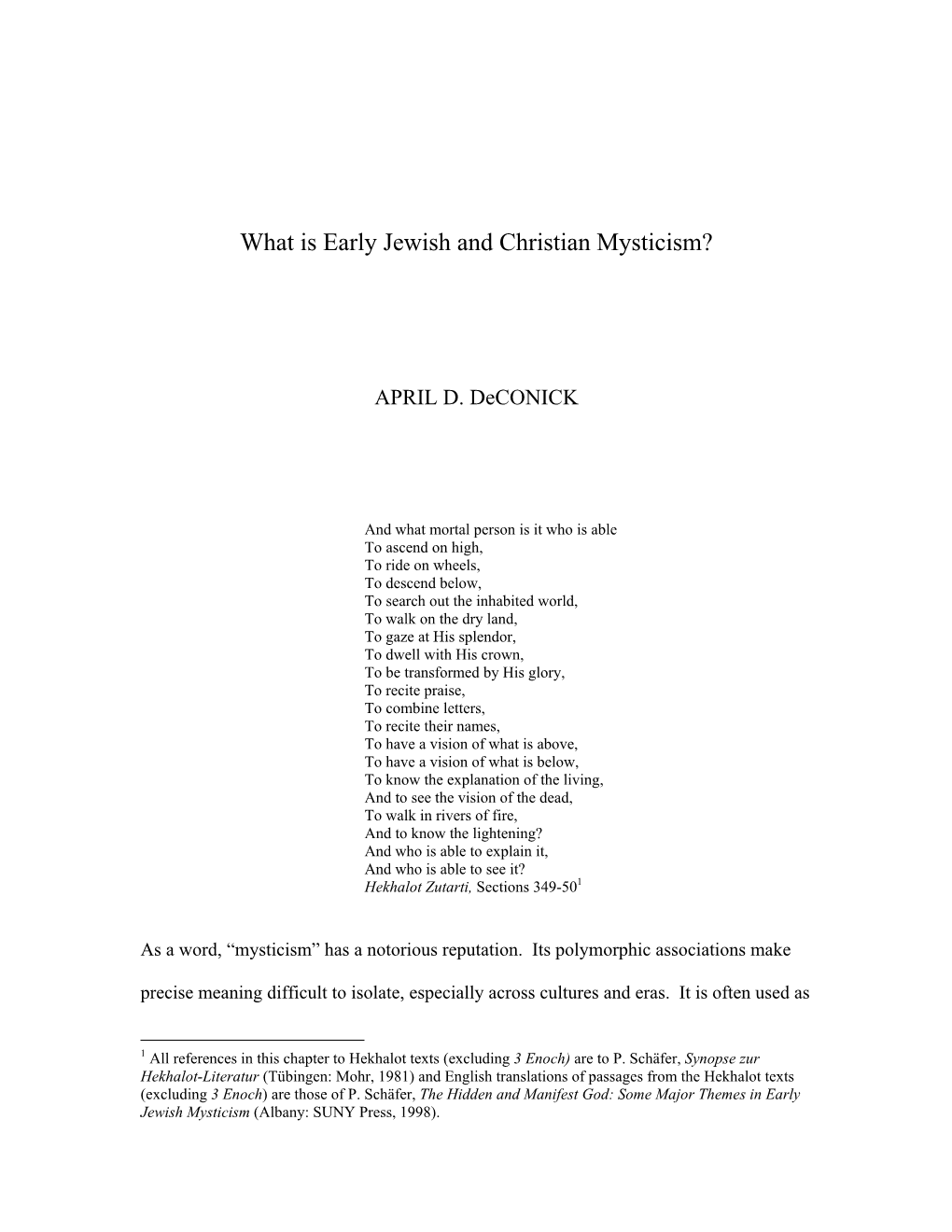 What Is Early Jewish and Christian Mysticism?