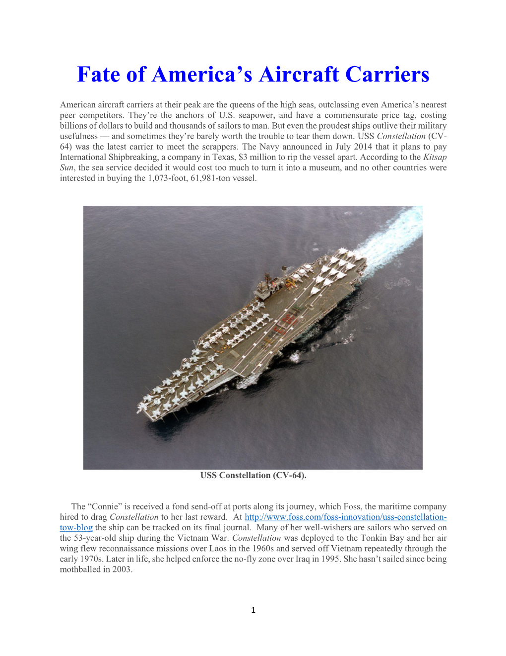 Fate of America's Aircraft Carriers
