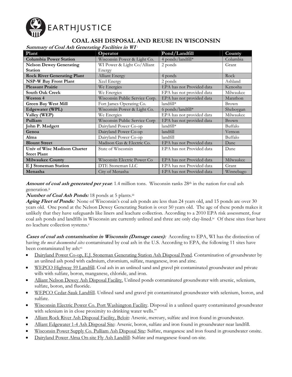 Coal Ash Disposal and Reuse in Wisconsin