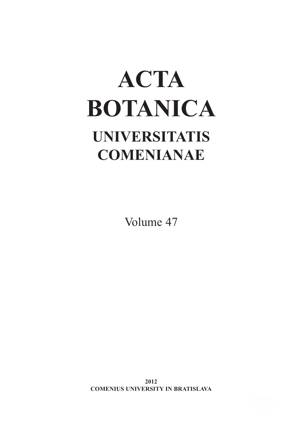 Acta Botanica Universitatis Comenianae