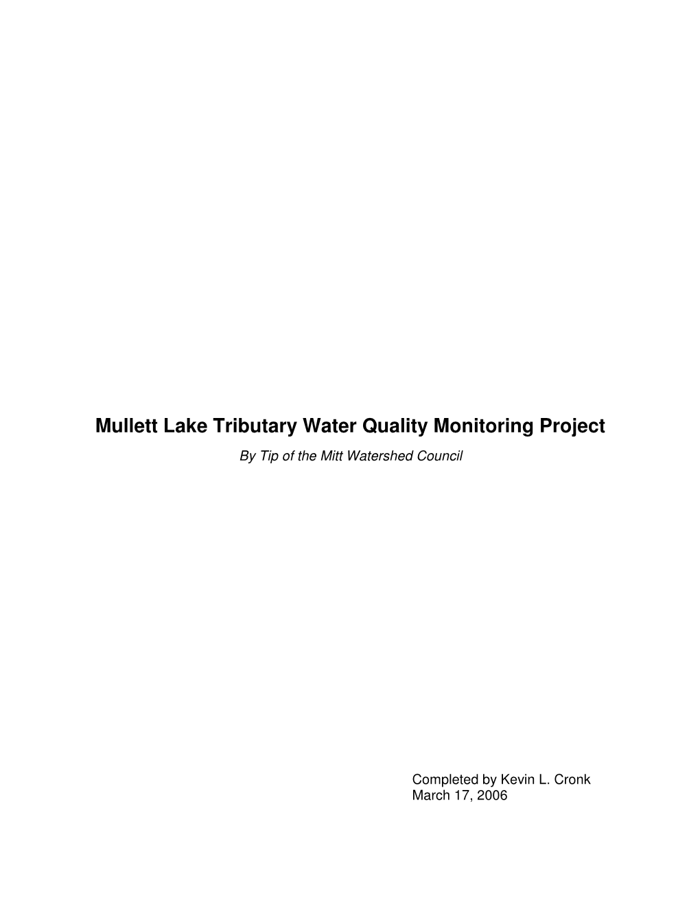Mullett Lake Tributary Water Quality Monitoring Report