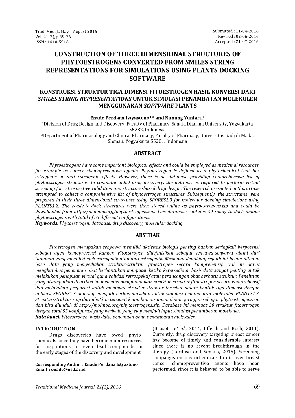 Construction of Three Dimensional Structures of Phytoestrogens Converted from Smiles String Representations for Simulations Using Plants Docking Software