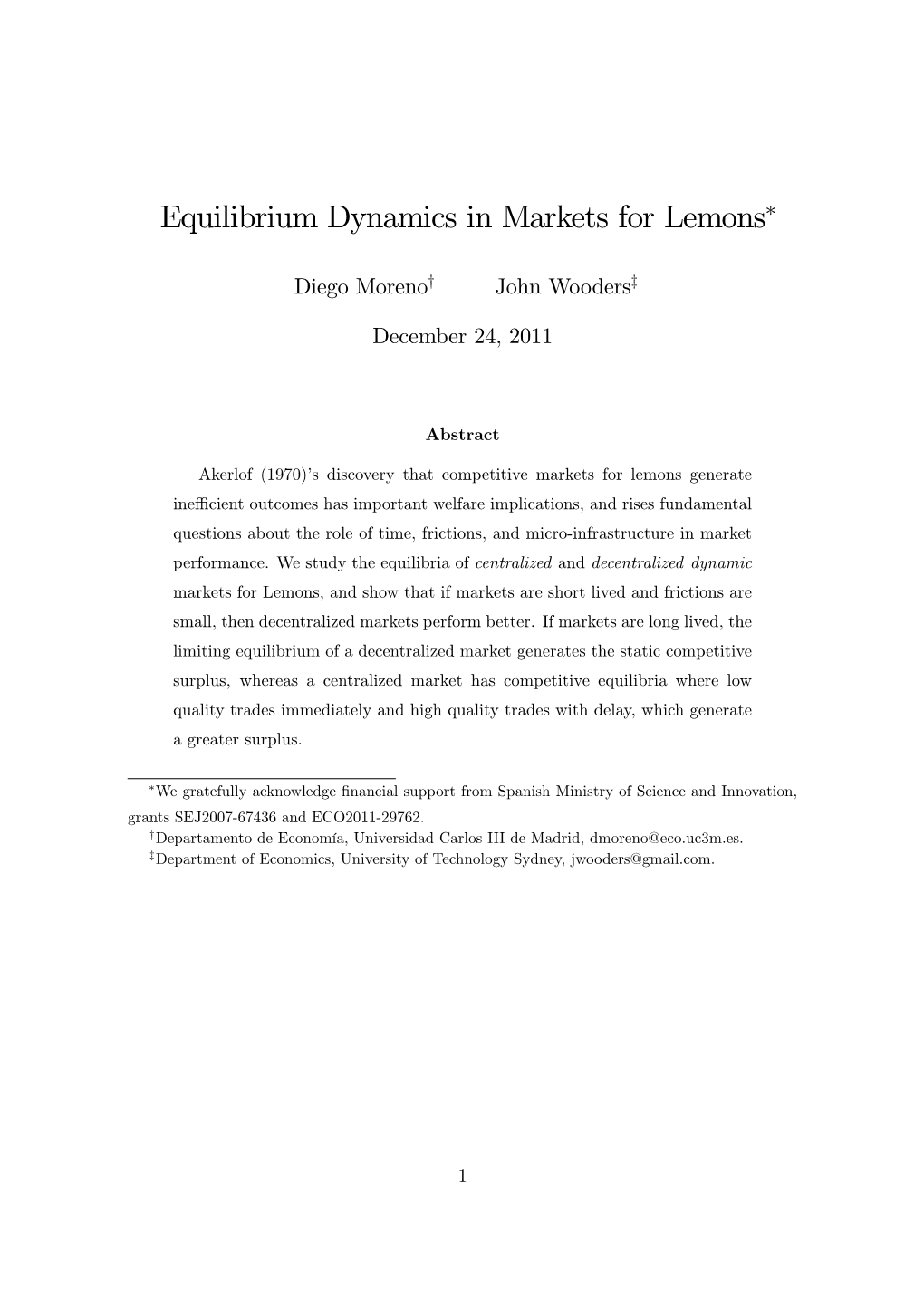 Equilibrium Dynamics in Markets for Lemons!