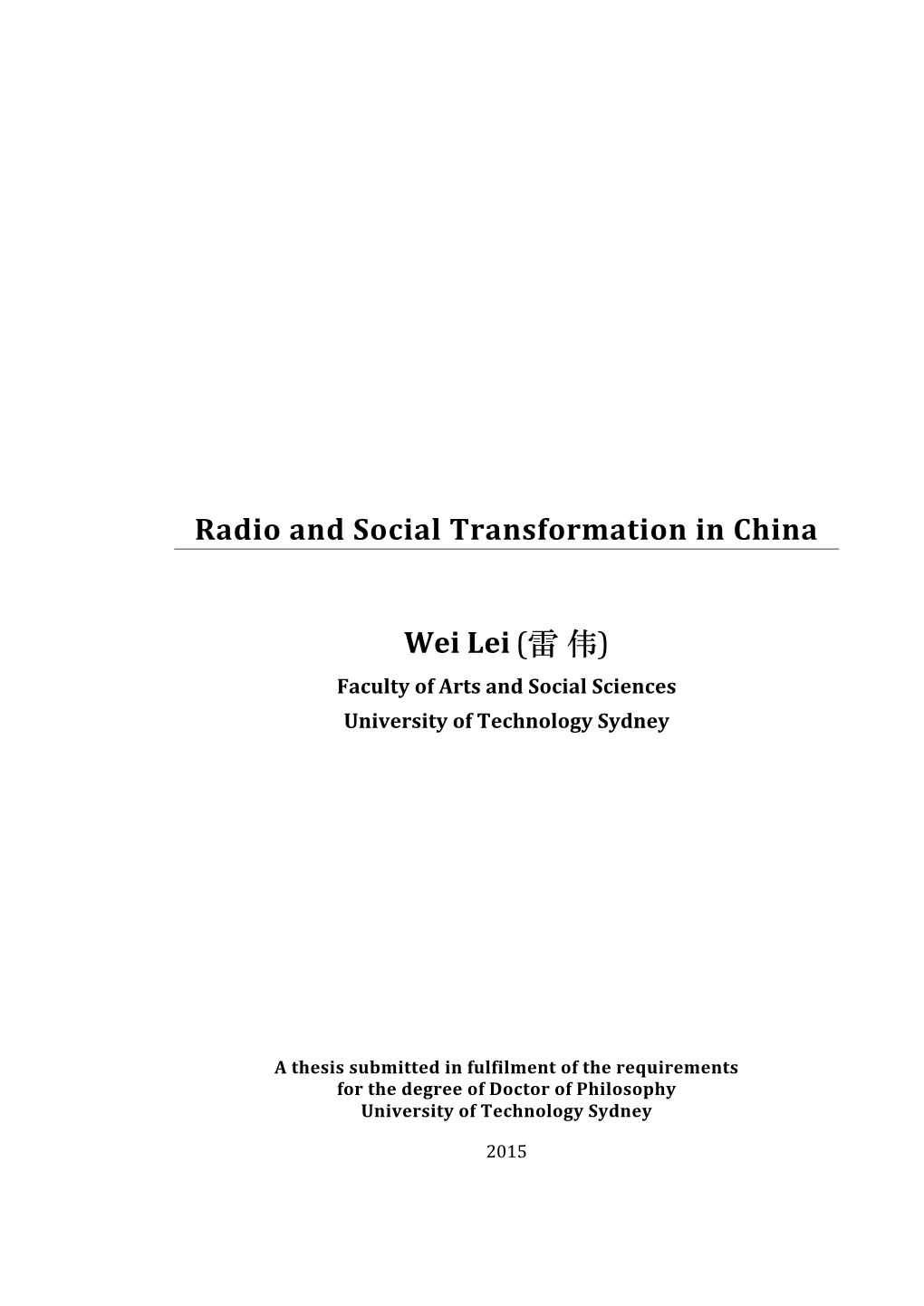 Radio and Social Transformation in China