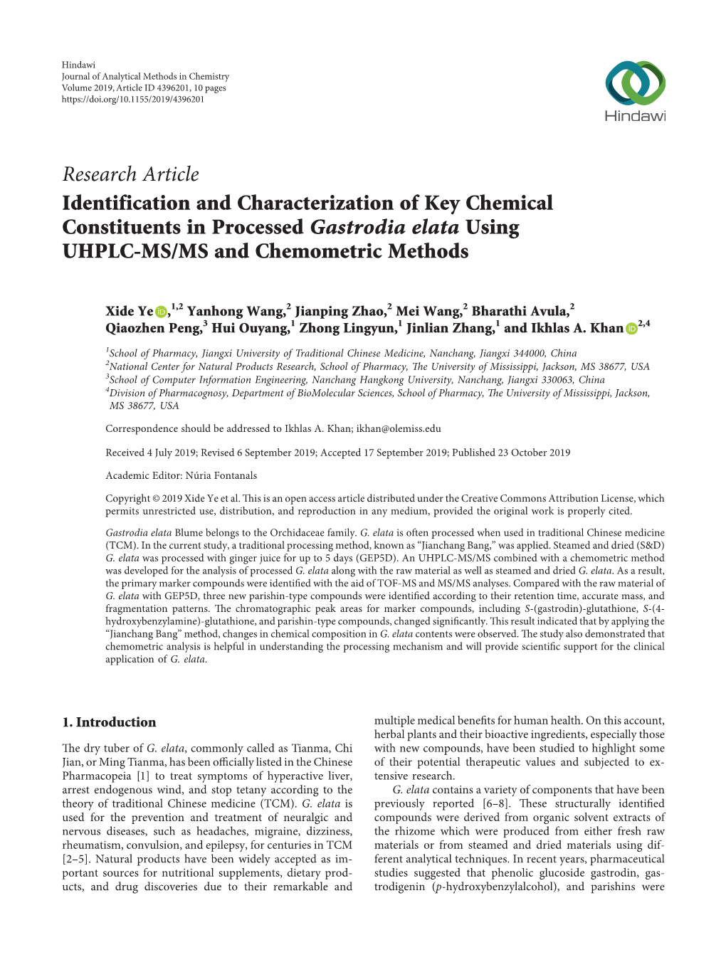 Identification and Characterization of Key Chemical Constituents in Processed Gastrodia Elata Using UHPLC-MS/MS and Chemometric Methods