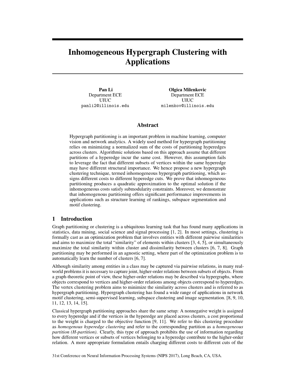 Inhomogeneous Hypergraph Clustering with Applications