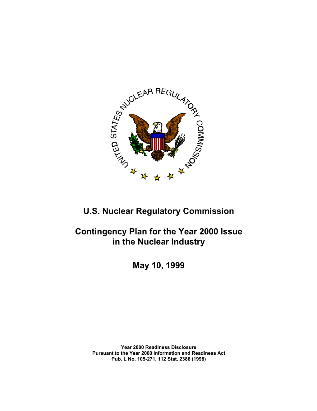 U.S. Nuclear Regulatory Commission Contingency Plan for the Year 2000