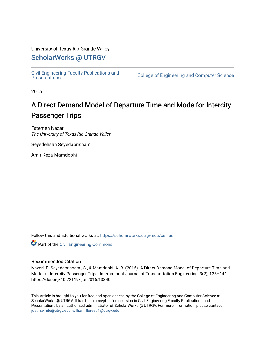 A Direct Demand Model of Departure Time and Mode for Intercity Passenger Trips