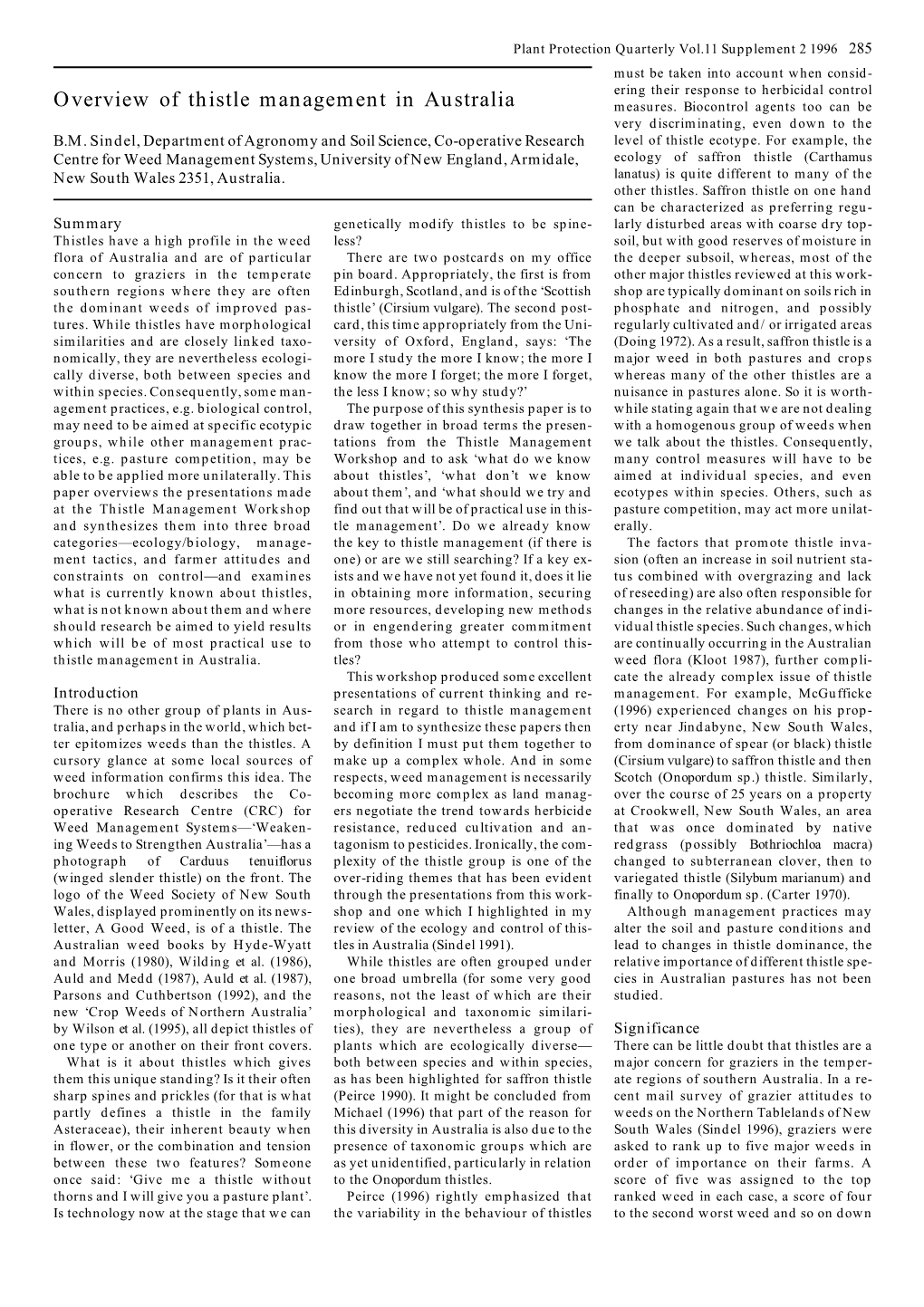 Overview of Thistle Management in Australia Measures