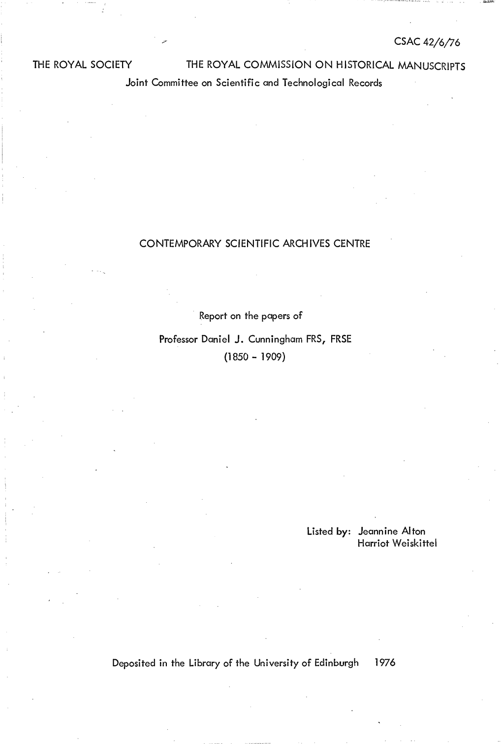 Csac 42/6/76 the Royal Society the Royal Commission On