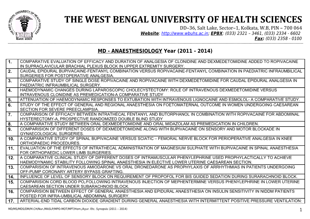 The West Bengal University of Health Sciences