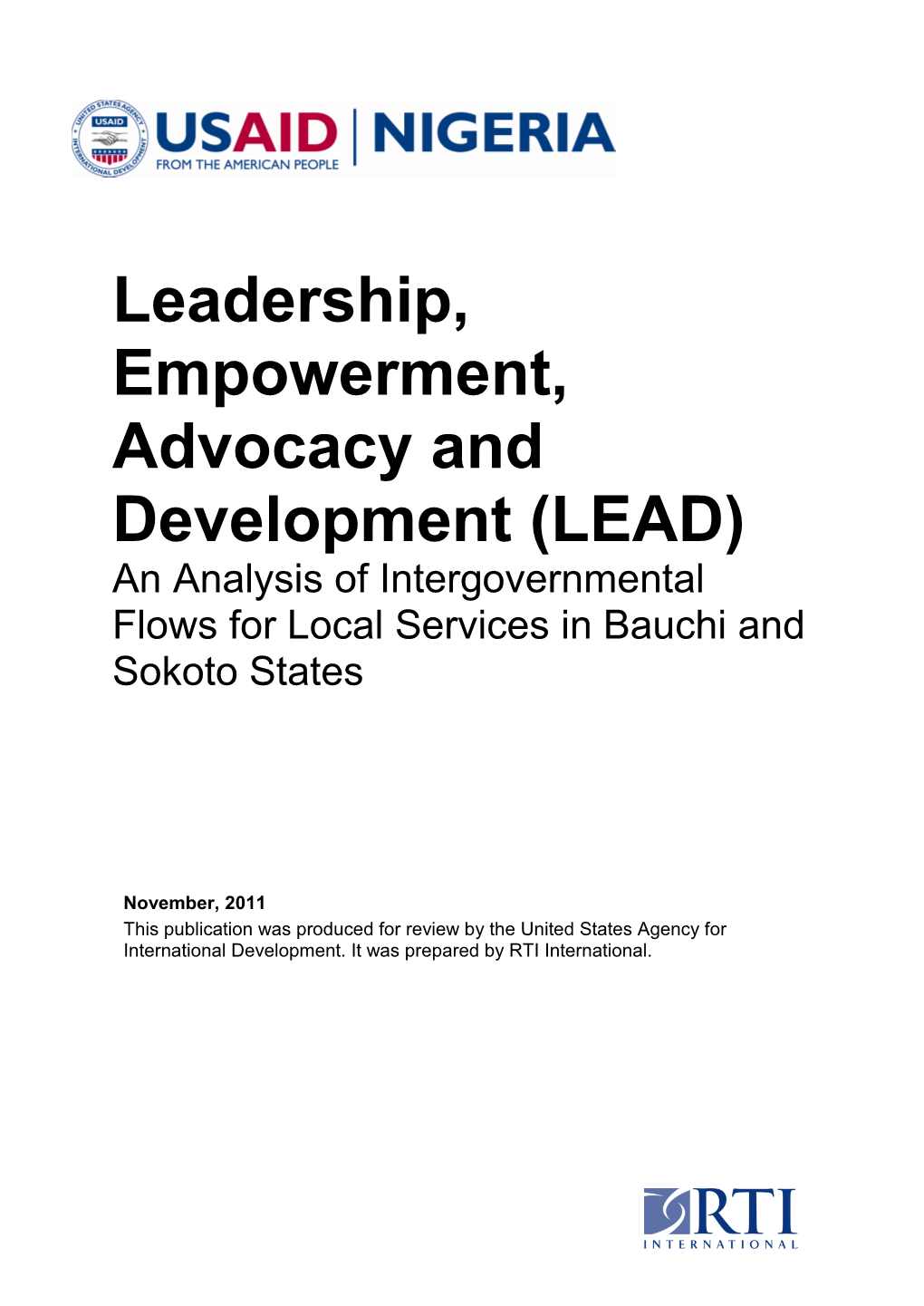 Leadership, Empowerment, Advocacy and Development (LEAD) an Analysis of Intergovernmental Flows for Local Services in Bauchi and Sokoto States