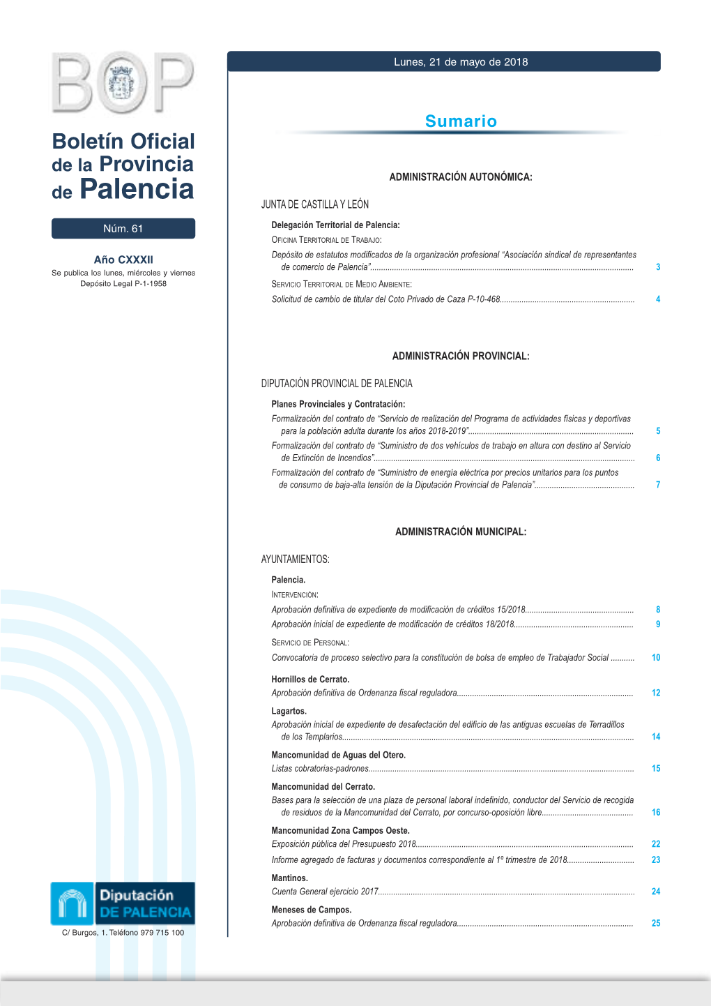 BOLETÍN OFICIAL DE LA PROVINCIA De Palencia