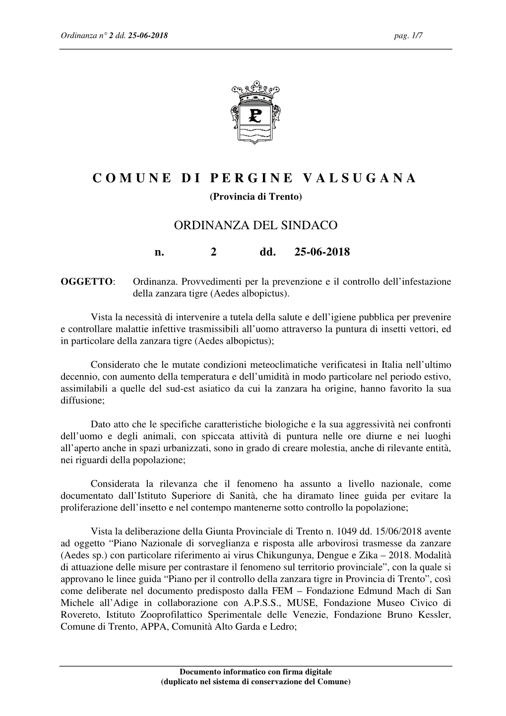 COMUNE DI PERGINE VALSUGANA (Provincia Di Trento)