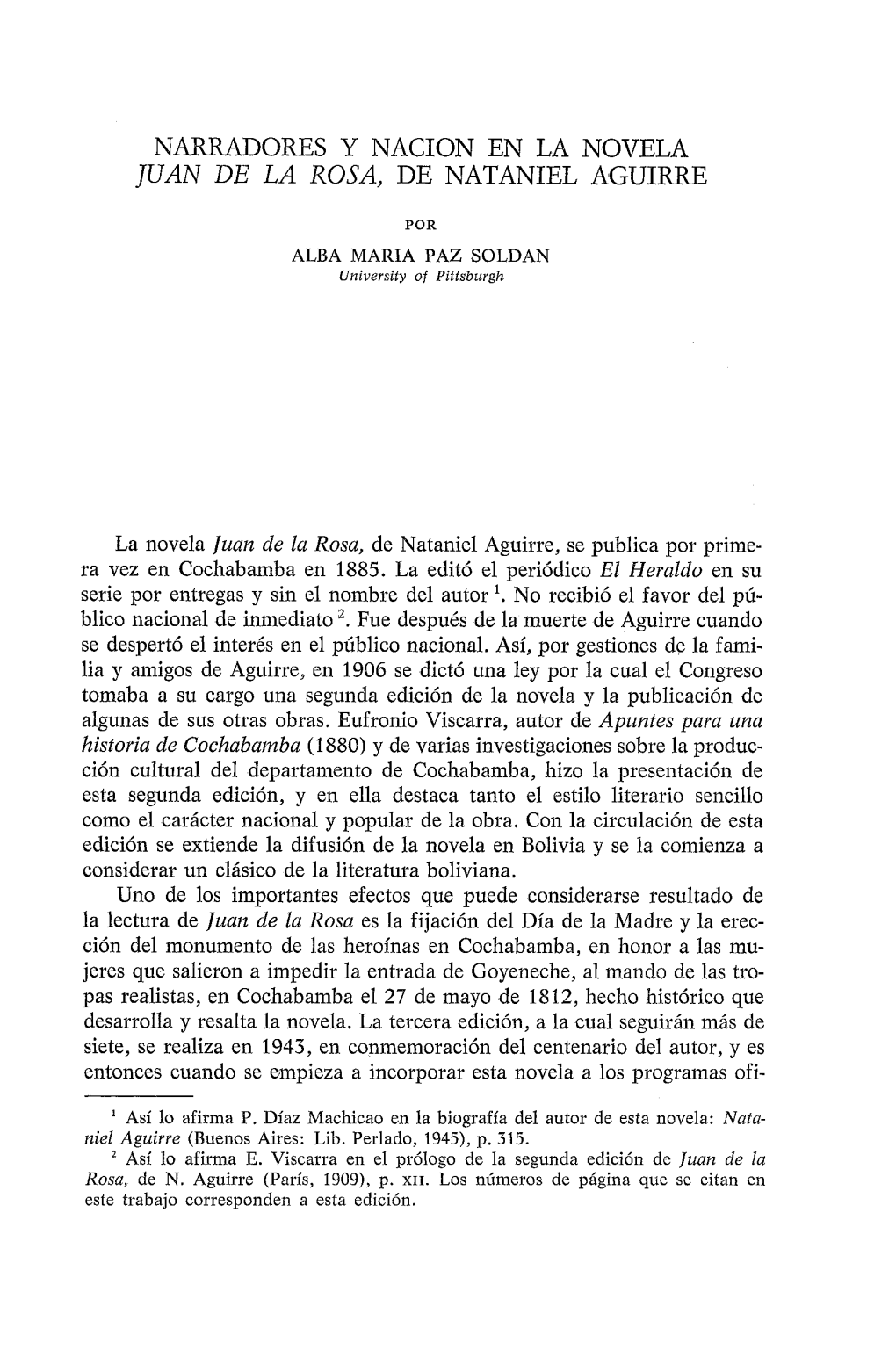 Narradores Y Nacion En La Novela Juan De La Rosa, De Nataniel Aguirre