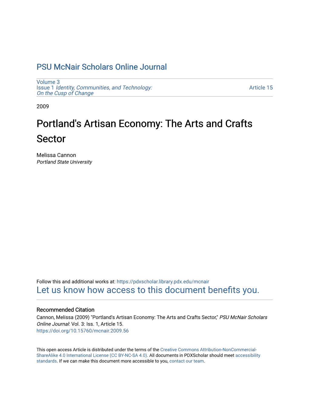 Portland's Artisan Economy: the Arts and Crafts Sector
