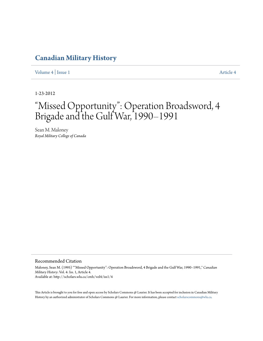 Operation Broadsword, 4 Brigade and the Gulf War, 1990Â•ﬁ1991