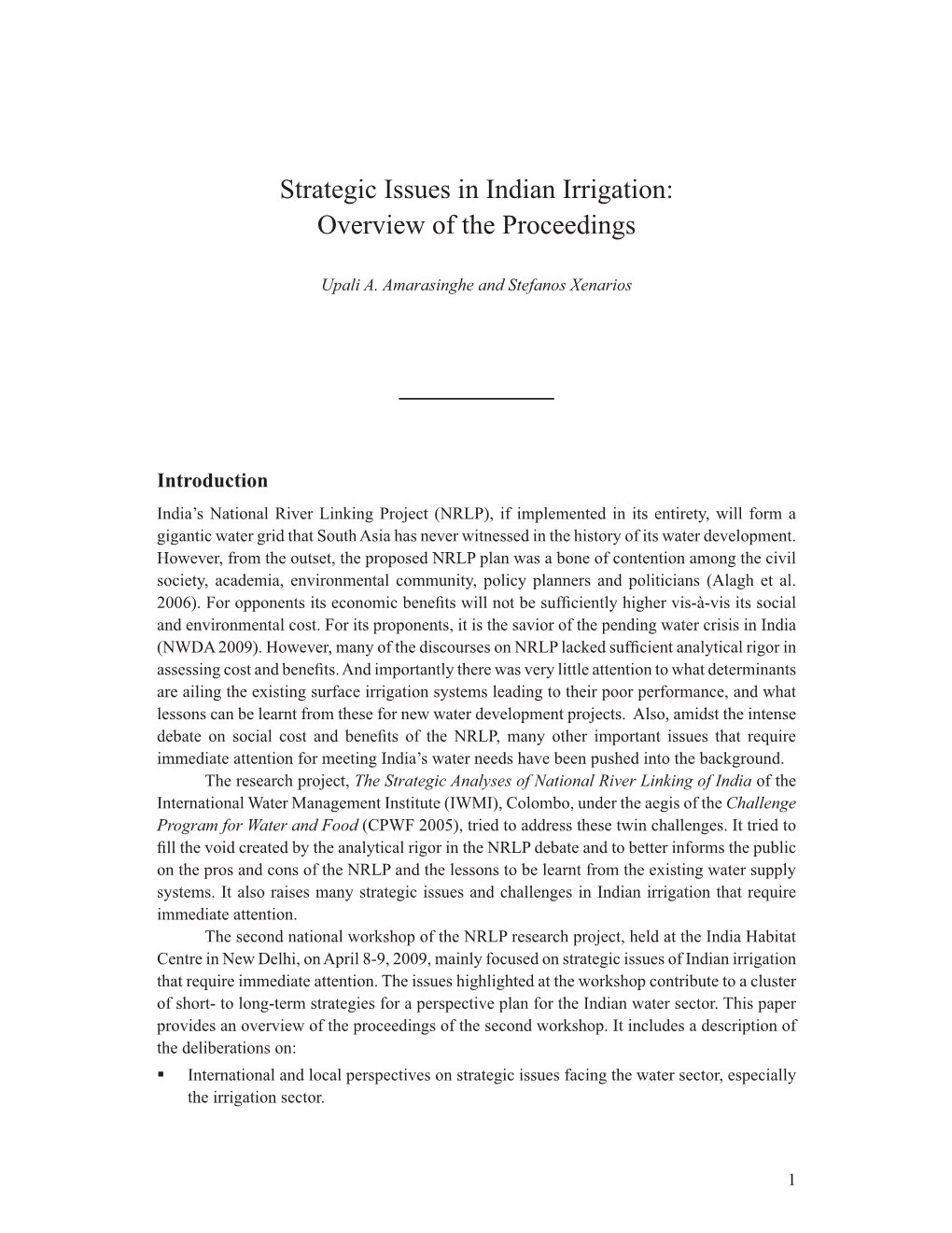 Strategic Issues in Indian Irrigation: Overview of the Proceedings