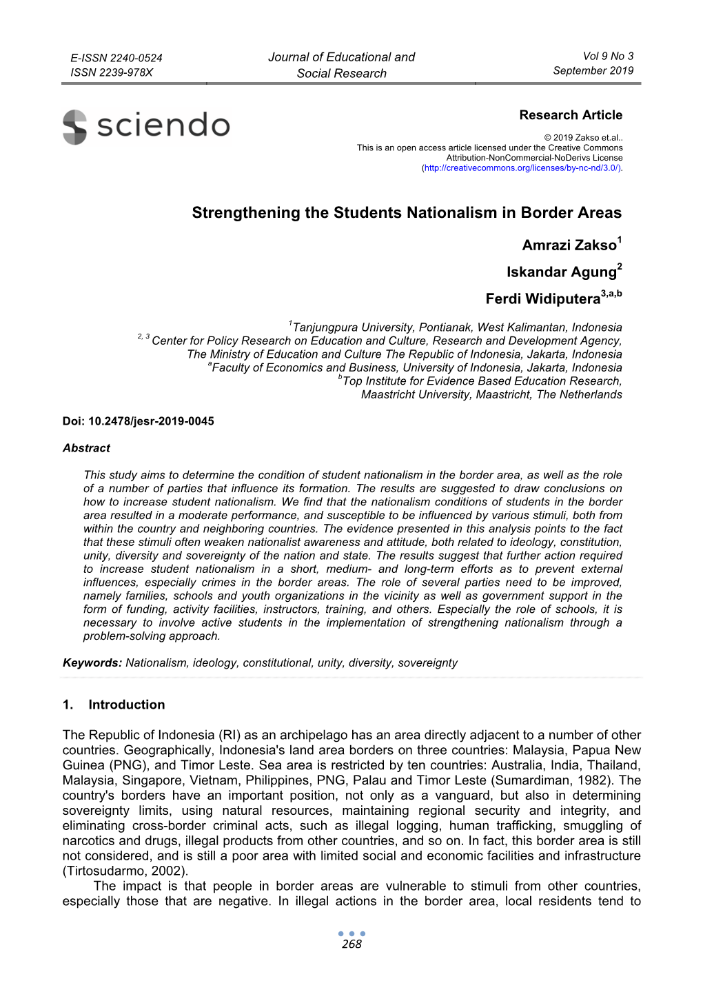 Strengthening the Students Nationalism in Border Areas