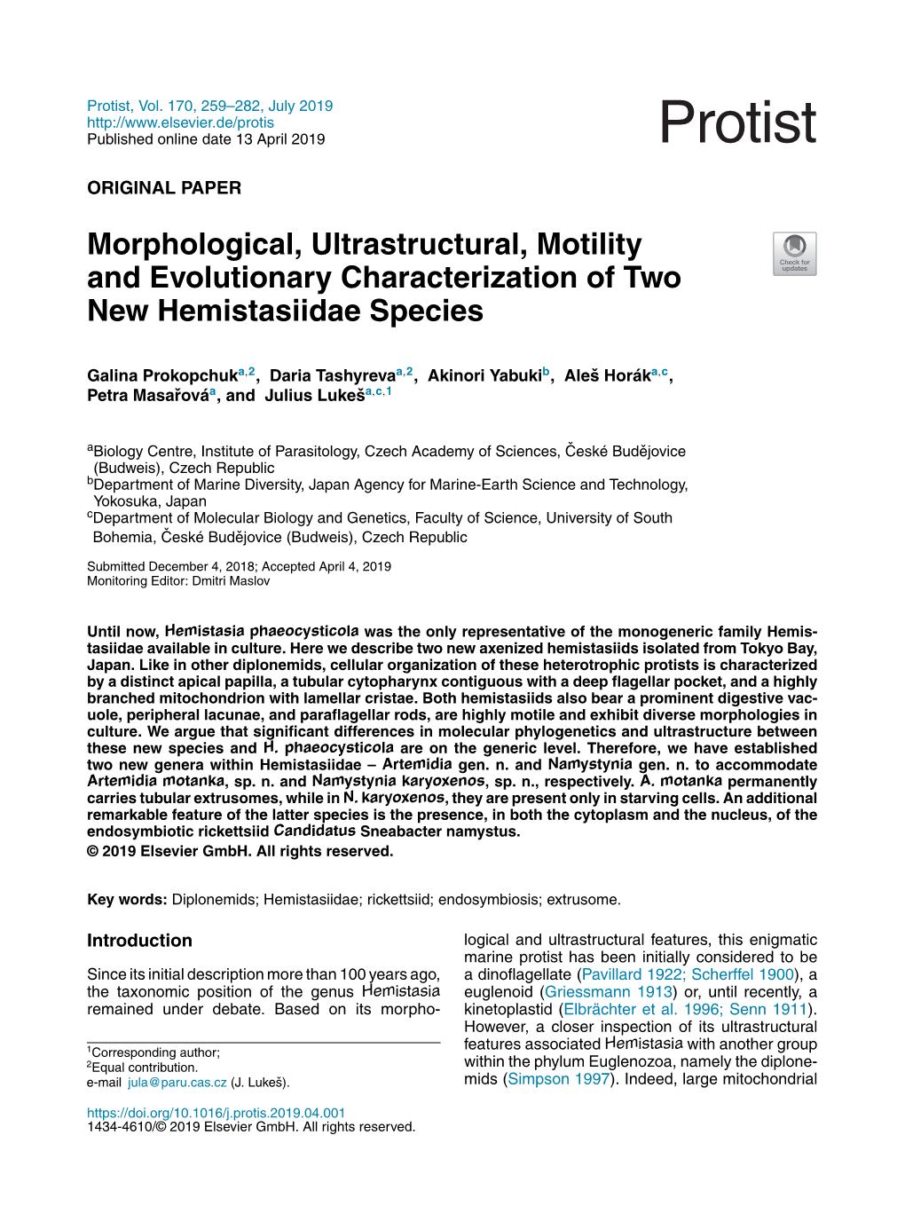 Morphological, Ultrastructural, Motility and Evolutionary Characterization