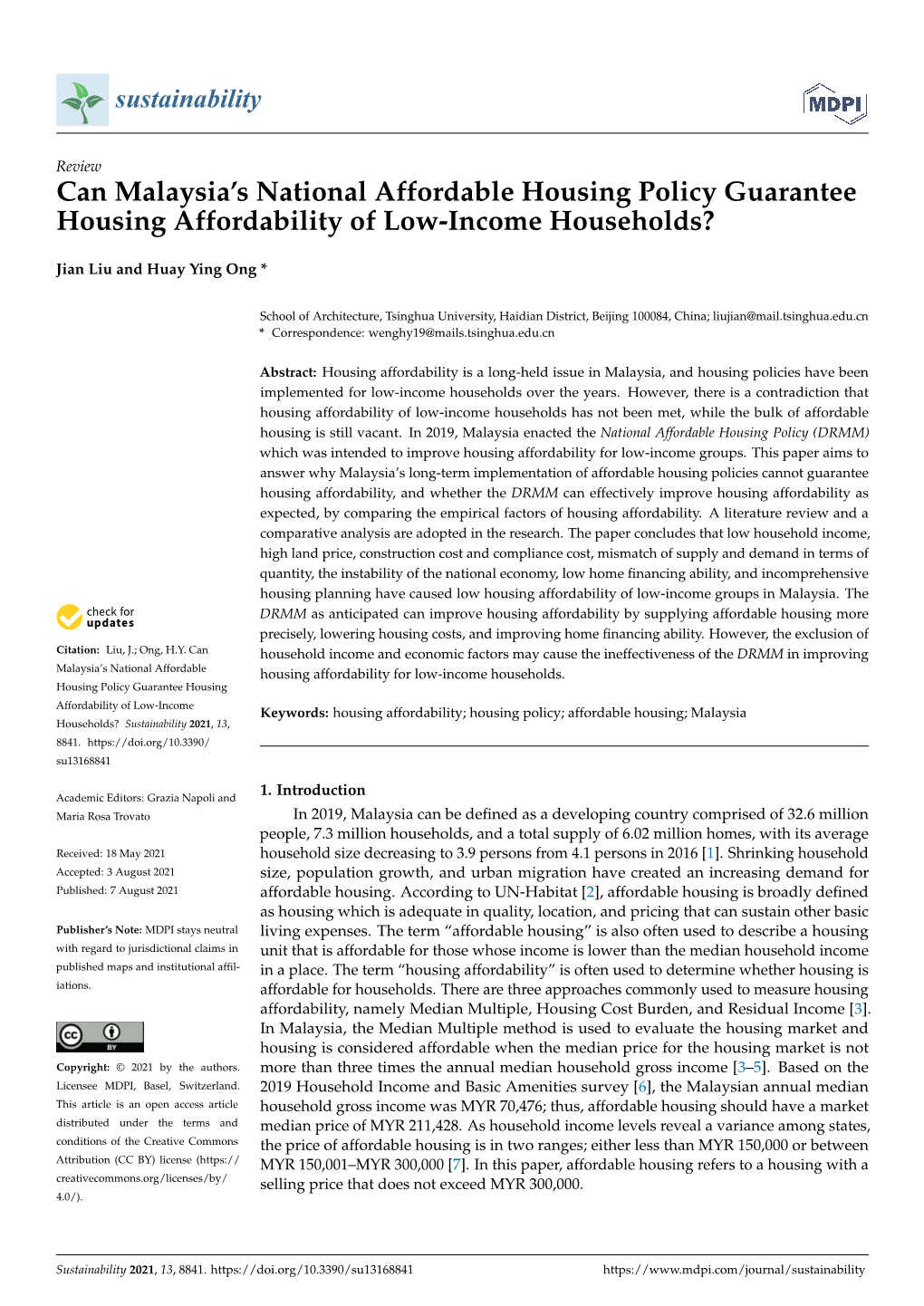 Can Malaysia's National Affordable Housing Policy Guarantee Housing