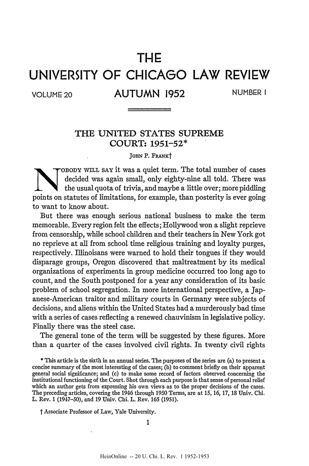 The United States Supreme Court: 1951-52* John P