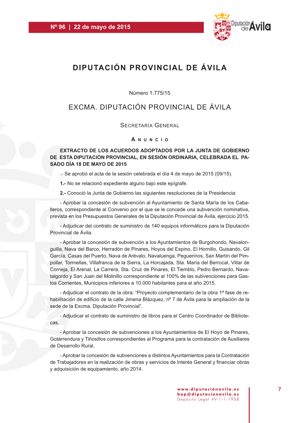 Extracto Acuerdos Junta De Gobierno, Sesión