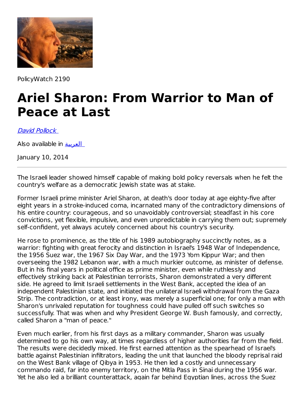 Ariel Sharon: from Warrior to Man of Peace at Last