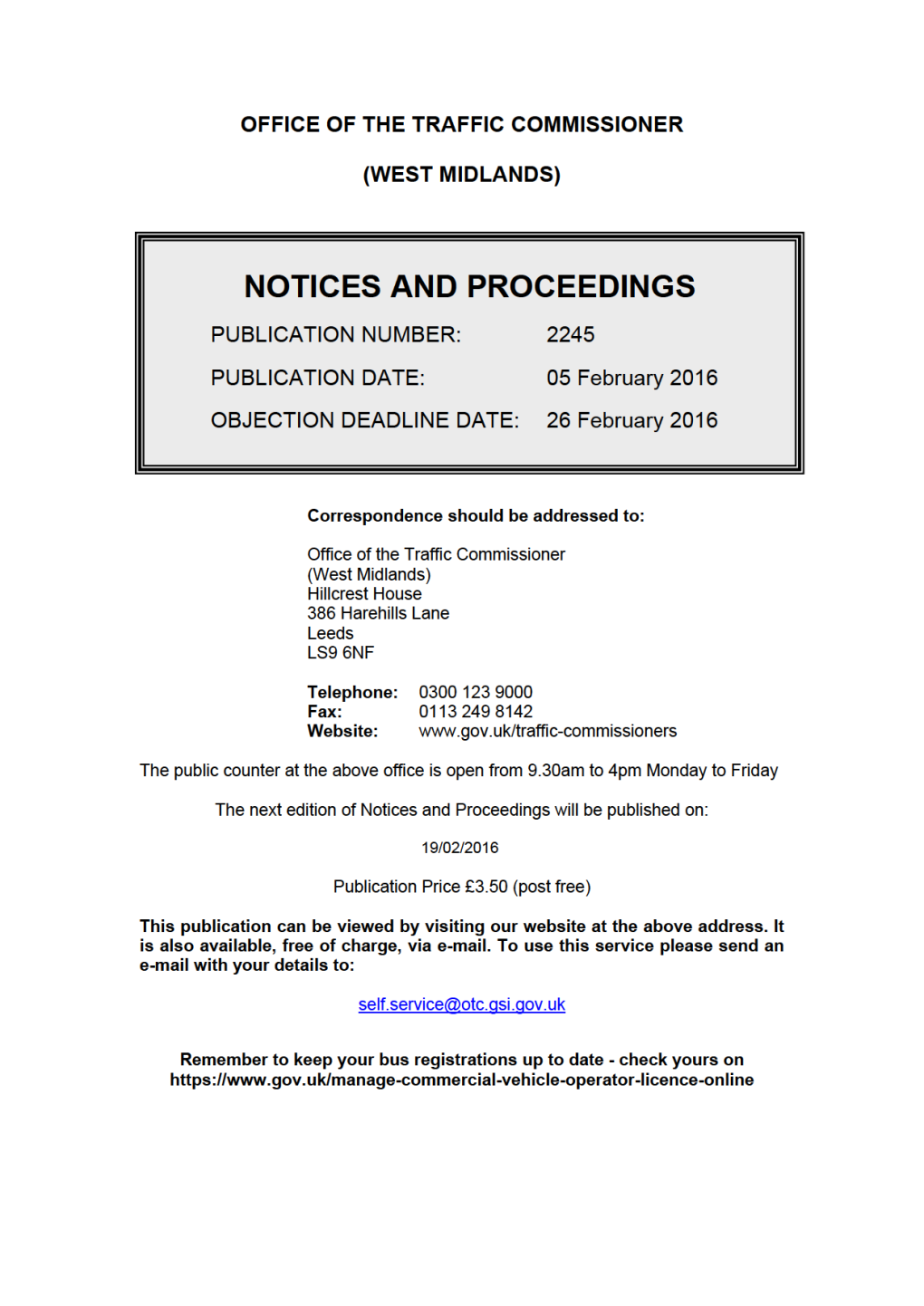 NOTICES and PROCEEDINGS 5 February 2016