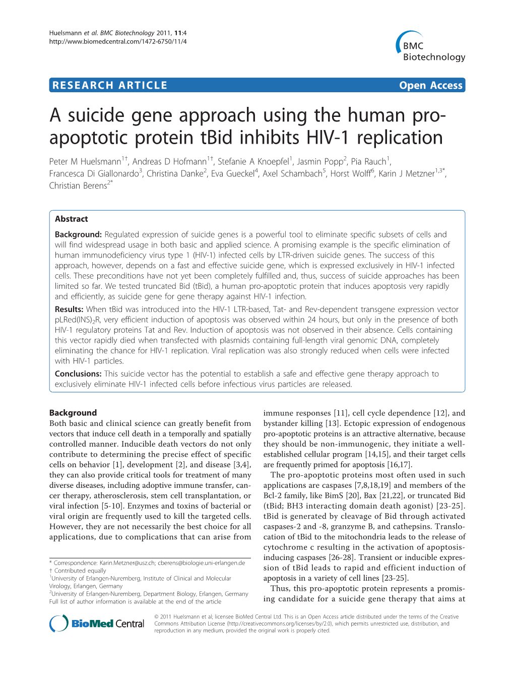 A Suicide Gene Approach Using the Human Pro- Apoptotic Protein Tbid