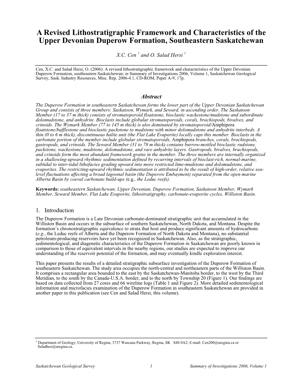 A Revised Lithostratigraphic Framework and Characteristics of the Upper Devonian Duperow Formation, Southeastern Saskatchewan