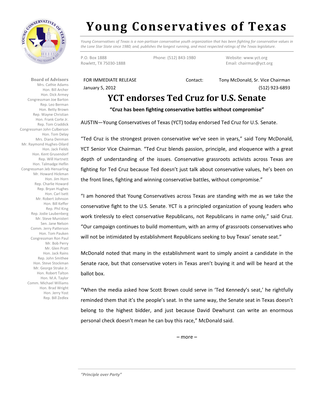 YCT Endorses Ted Cruz for US Senate