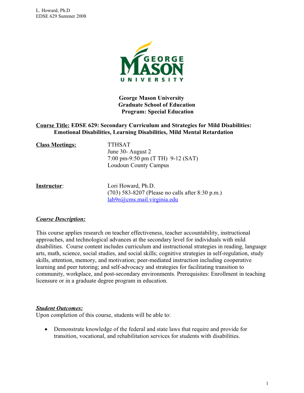 George Mason University Graduate School of Education Program: Special Education