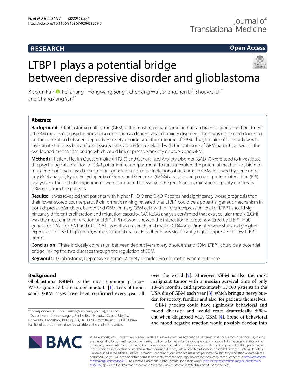 LTBP1 Plays a Potential Bridge Between Depressive Disorder And