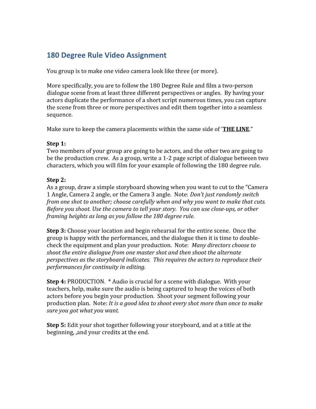 180 Degree Rule Video Assignment