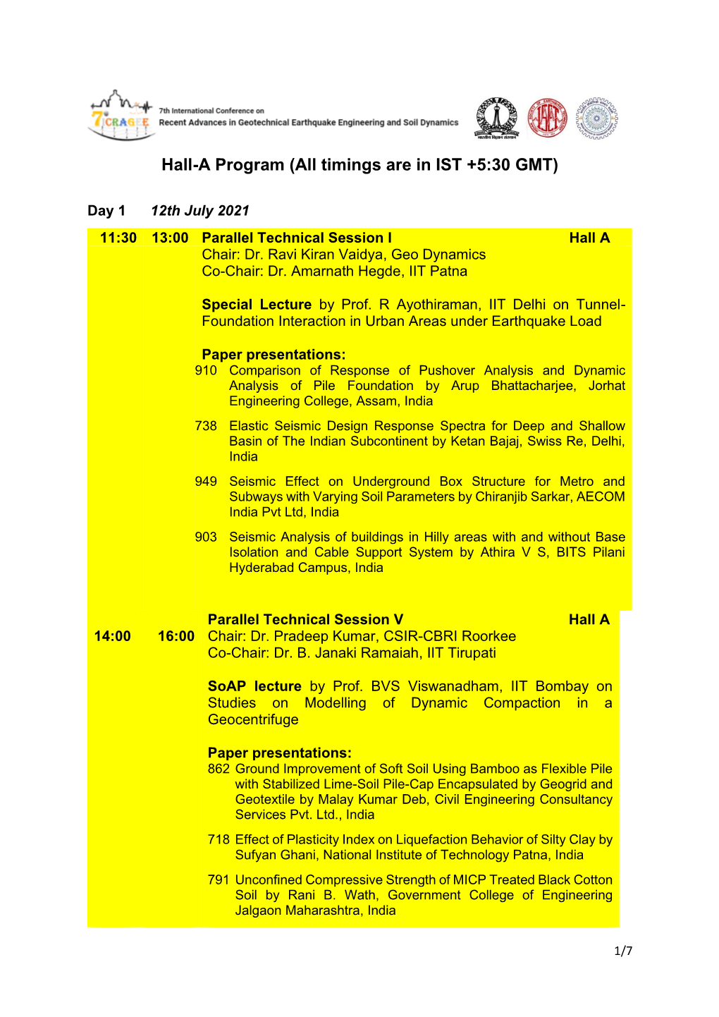 Hall-A Program (All Timings Are in IST +5:30 GMT)