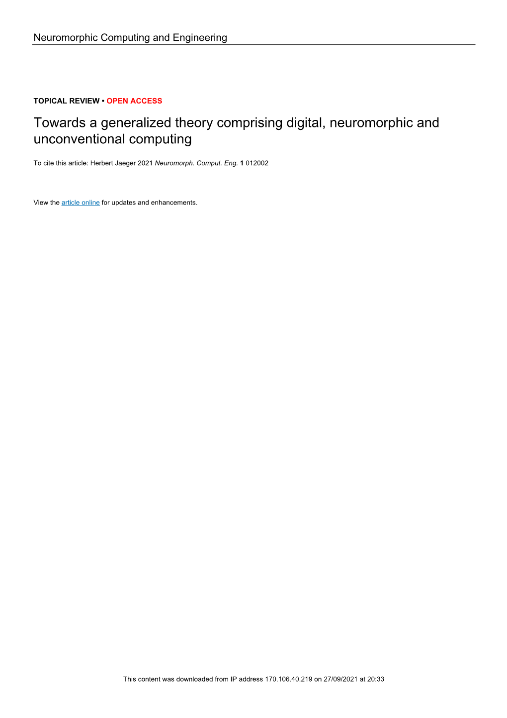 PDF, Towards a Generalized Theory Comprising Digital, Neuromorphic