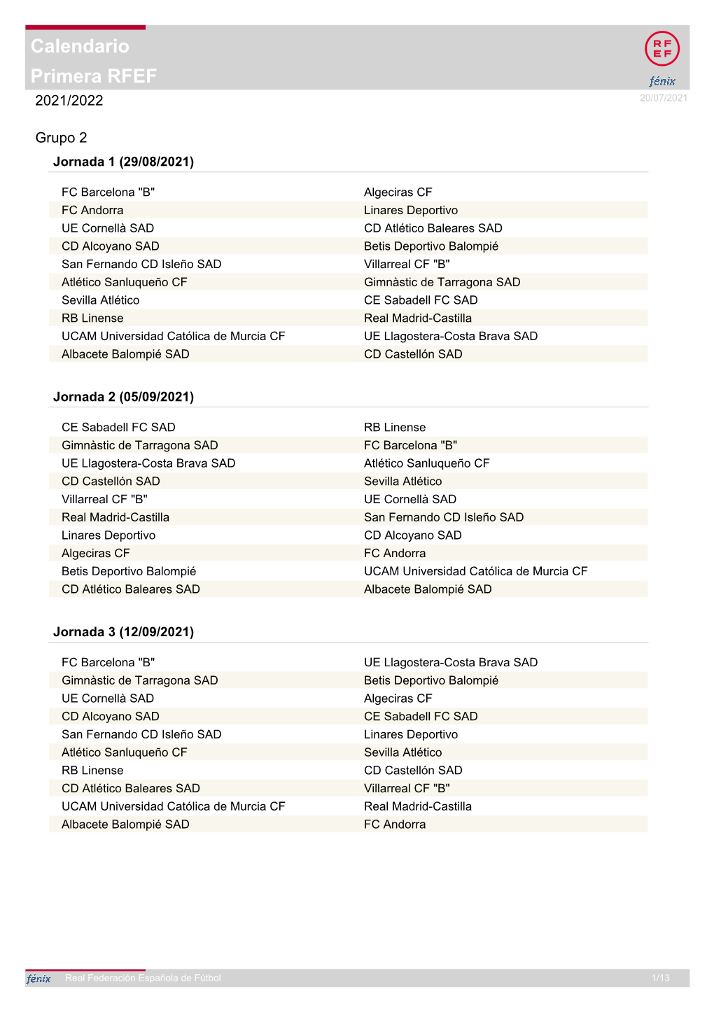 Calendario De Liga En El Grupo 2 De Primera Rfef