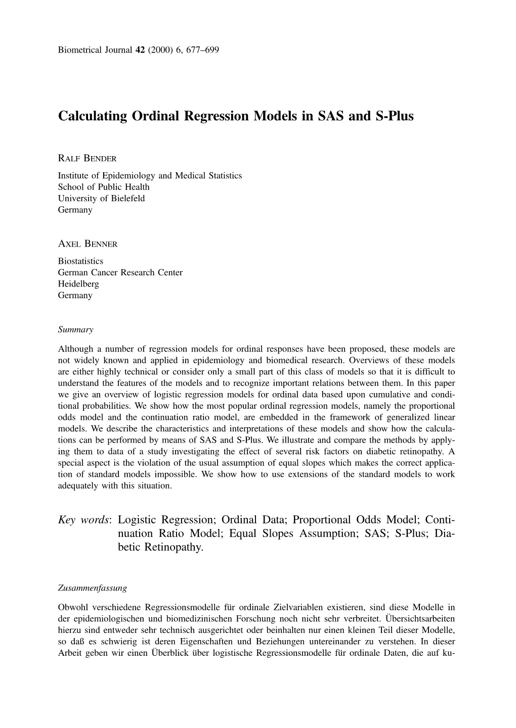 Calculating Ordinal Regression Models in SAS and S-Plus