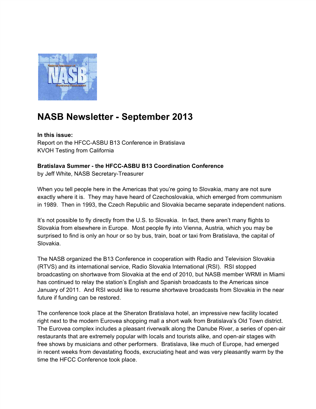 NASB Newsletterанаseptember 2013