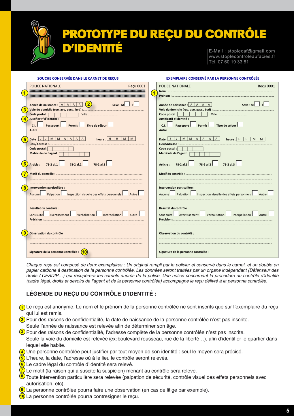 PROPOSITION DE LOI Relative Aux Contrôles D’Identité Et À La Lutte Contre Les Contrôles Au Faciès