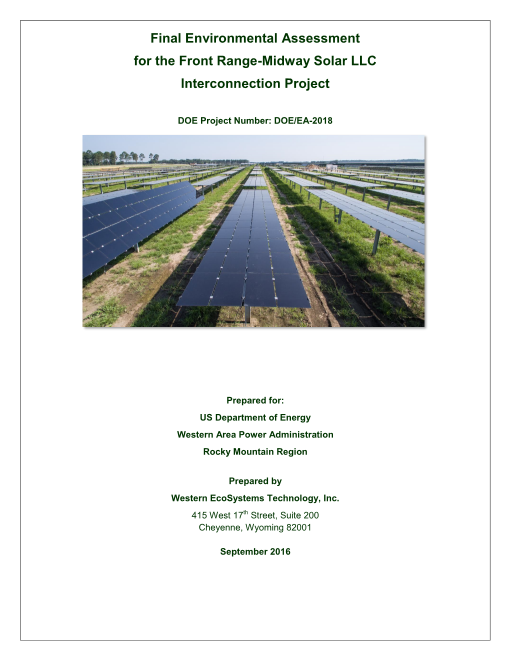 Final Environmental Assessment for the Front Range-Midway Solar LLC Interconnection Project
