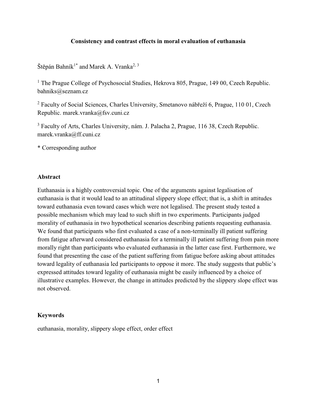 Consistency and Contrast Effects in Moral Evaluation of Euthanasia