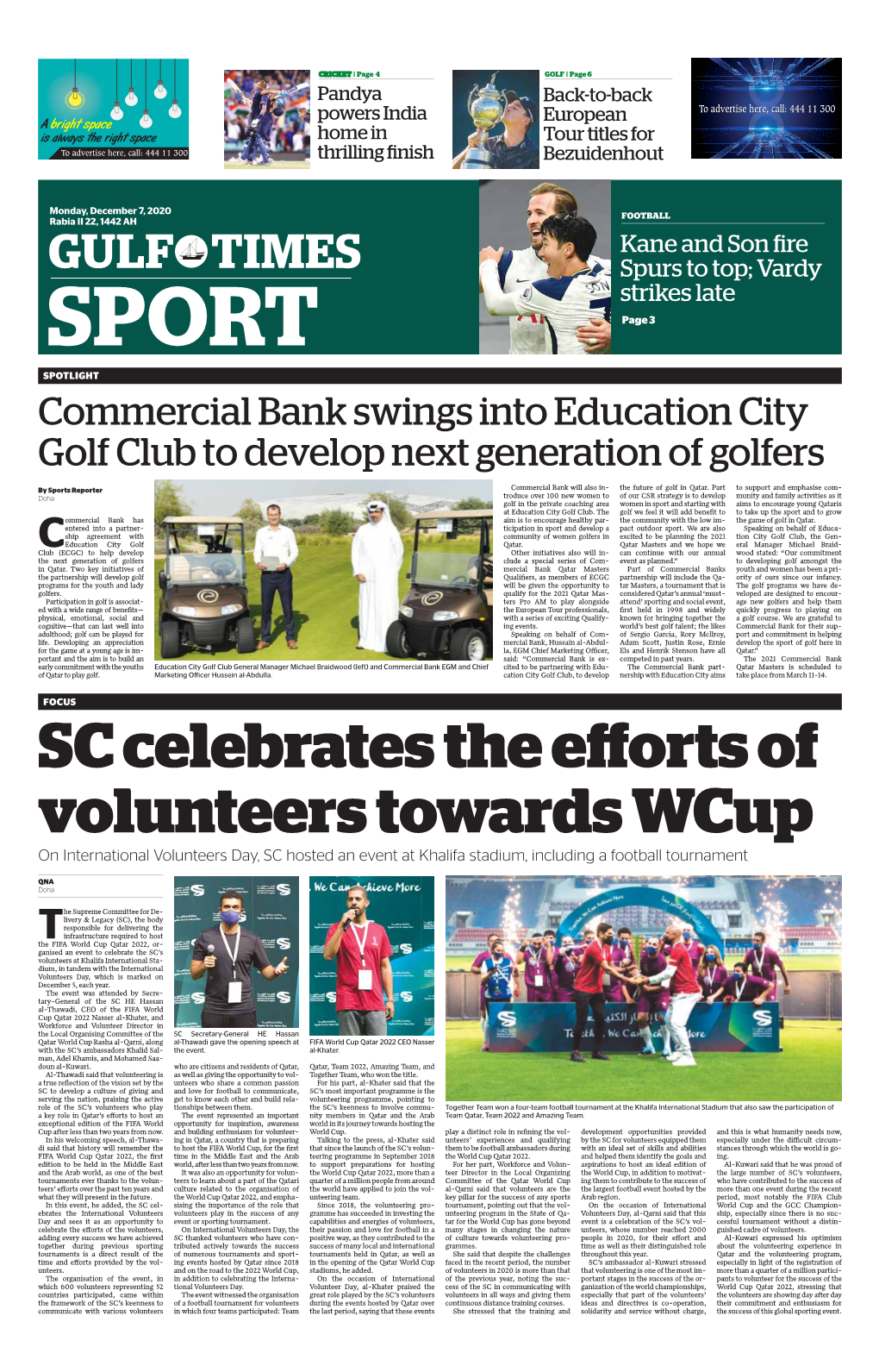 SPORT Page 3 SPOTLIGHT Commercial Bank Swings Into Education City Golf Club to Develop Next Generation of Golfers