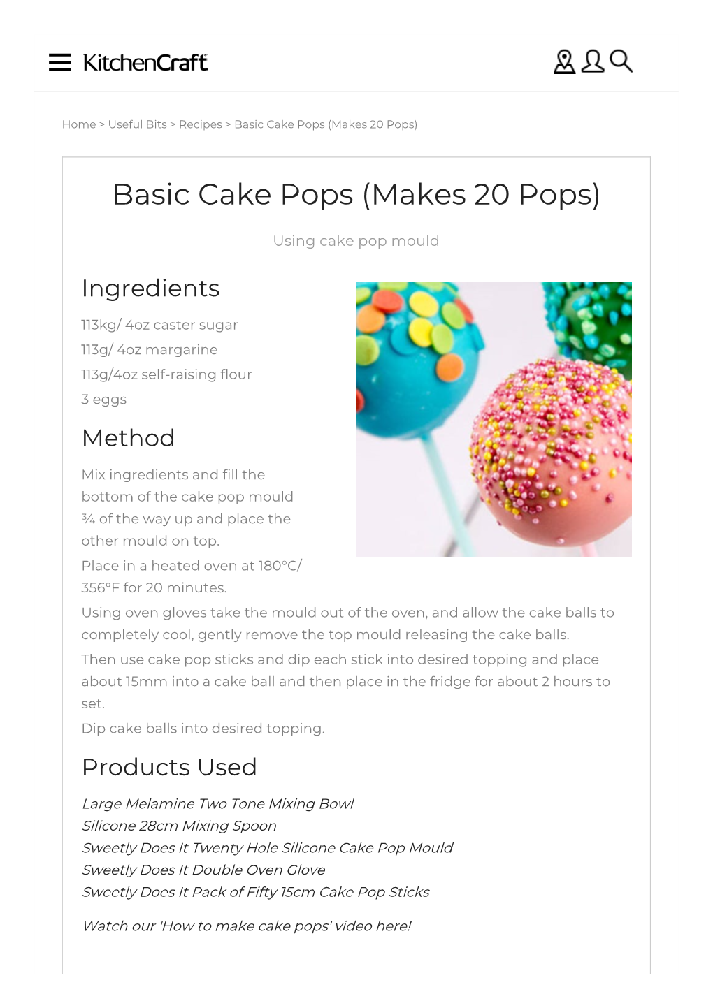 Basic Cake Pops (Makes 20 Pops)